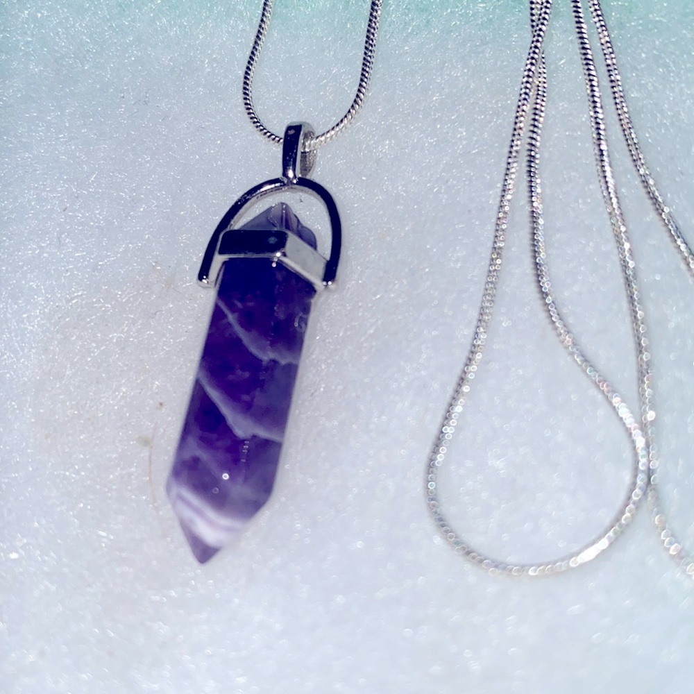 Boho hippie Amethyst Sterling Silver 24” Necklace